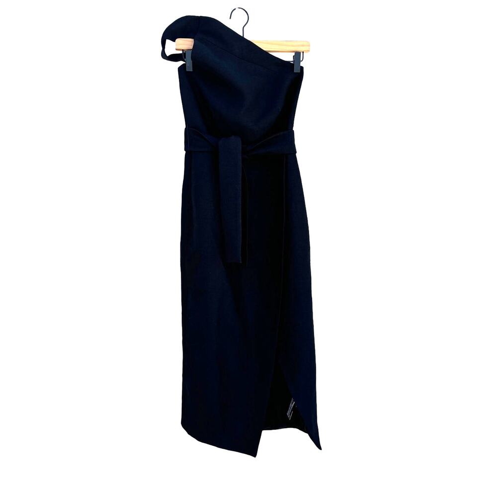C/Meo Collective Black Midi Dress, Wrap Skirt, Neck Strap, Sz‎ M